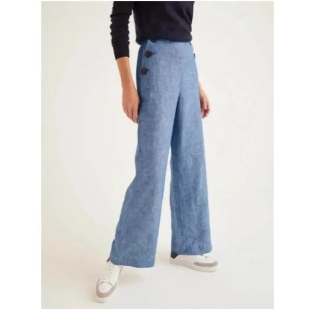 Boden Falmouth Linen Wide Leg Sailor Trousers Chambray - Picture 1 of 11